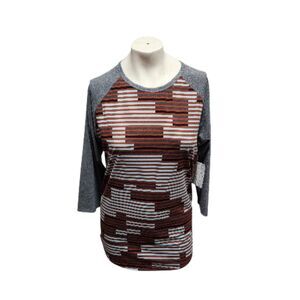 LuLaRoe Randy Top Large NWT Raglan Sleeve Geometric Stripe Print Soft Stretch